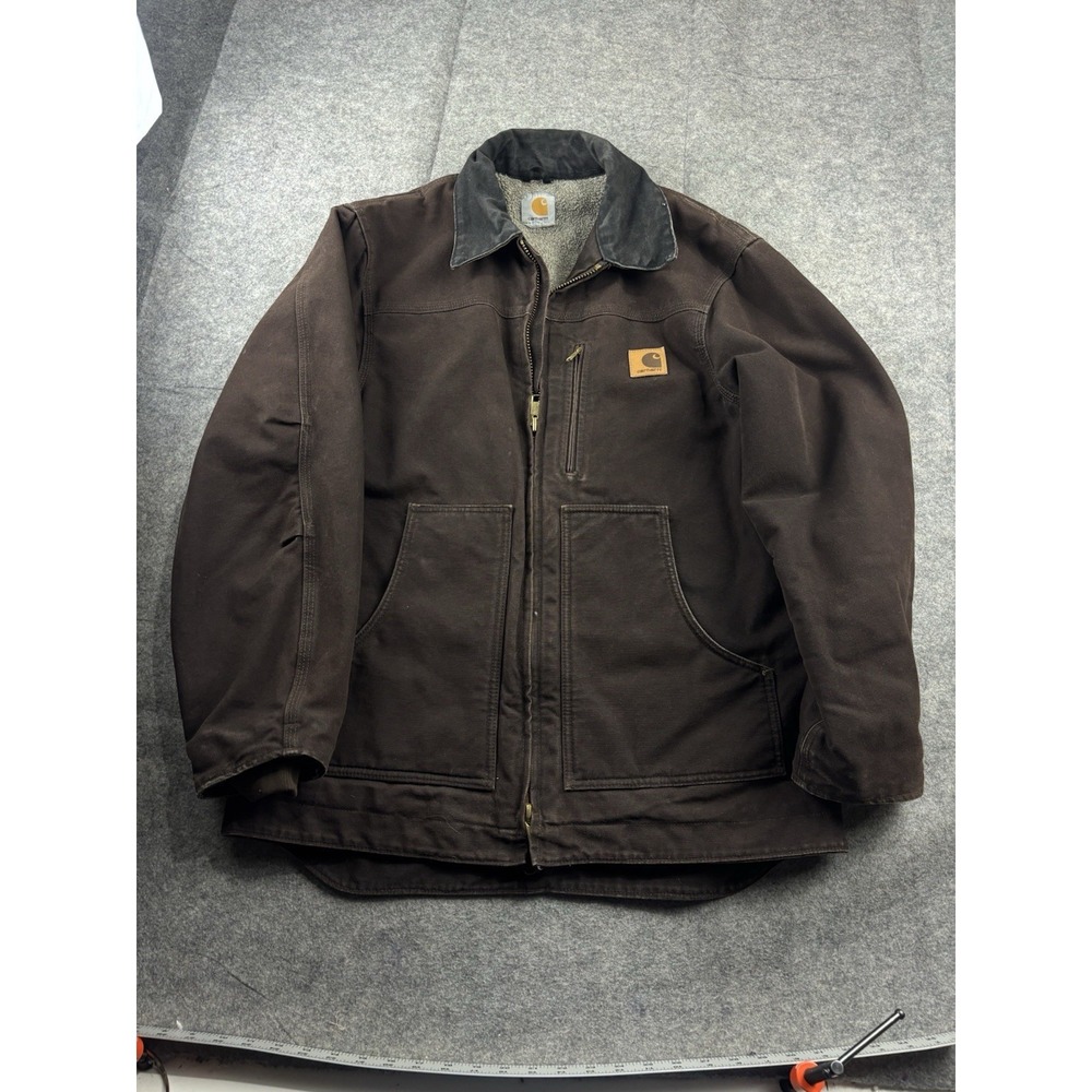 VTG Carhartt Brown C61 Sandstone Ridge Jacket Sherpa Lined Workwear Mens 2XL?